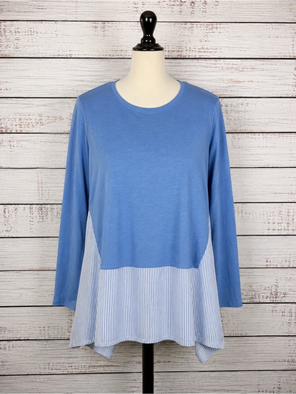 J.Jill Blue & White Striped Mixed Media Tunic Top Small